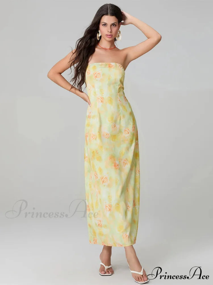 Stylish Flower Pattern Tube Backless Off-Shoulder Evening Gown Party Dress