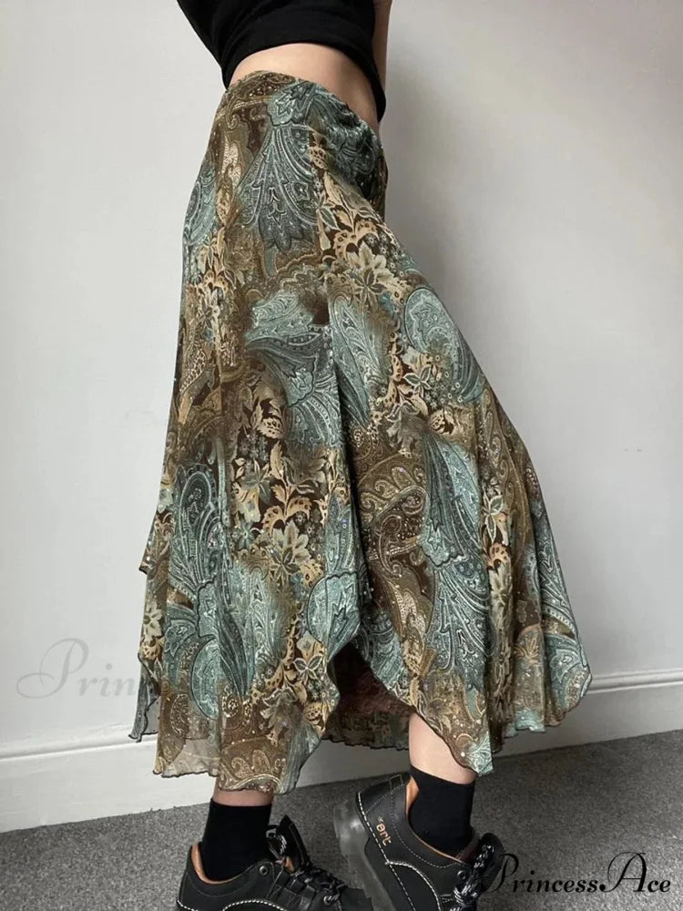 Stylish Flower Pattern Uneven Bohemian Holiday Lace Skirt