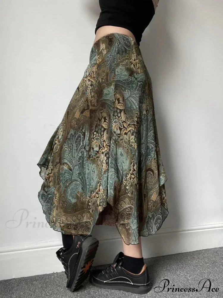 Stylish Flower Pattern Uneven Bohemian Holiday Lace Skirt