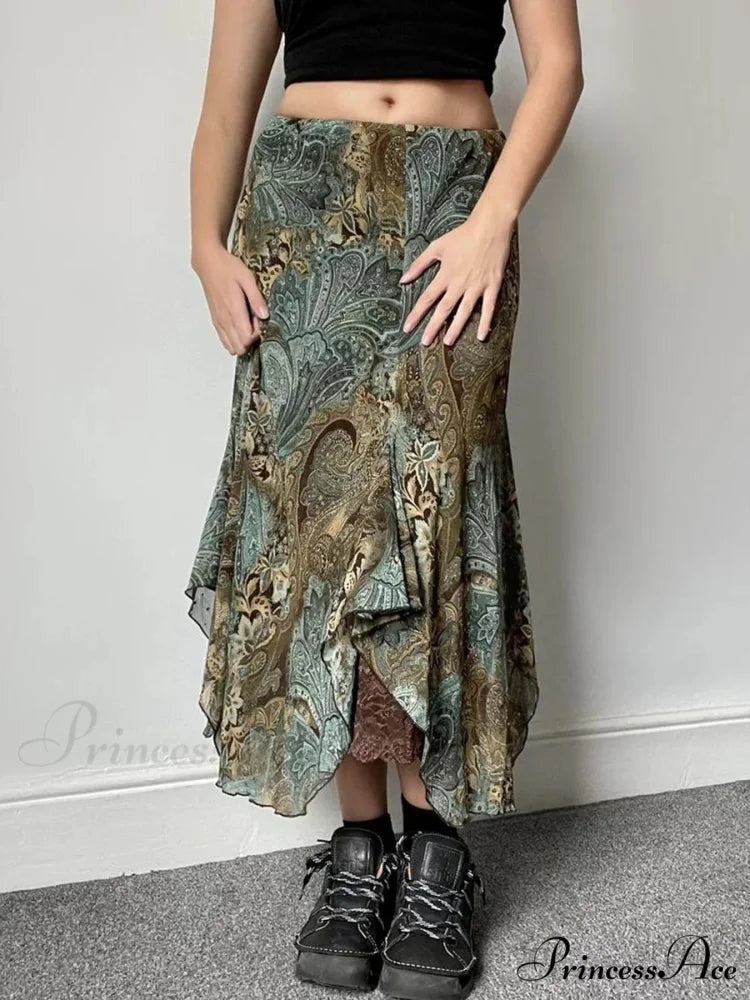 Stylish Flower Pattern Uneven Bohemian Holiday Lace Skirt