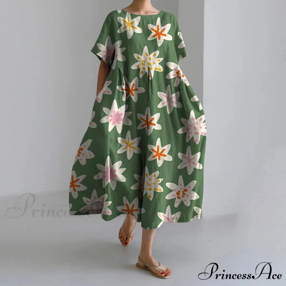 Stylish Flower Patterned Short Sleeve Evening Flower Dress