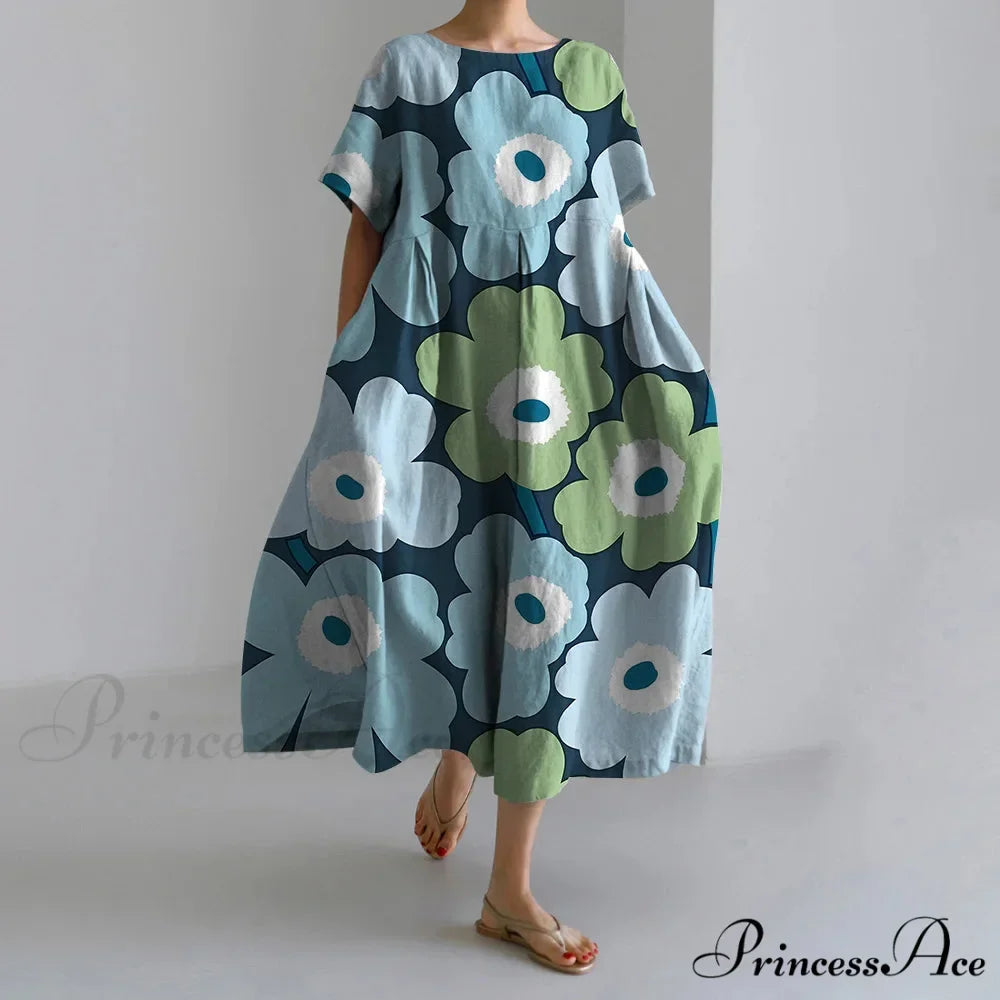 Stylish Flower Patterned Short Sleeve Evening Flower Dress