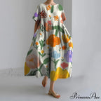 Stylish Flower Patterned Short Sleeve Evening Flower Dress