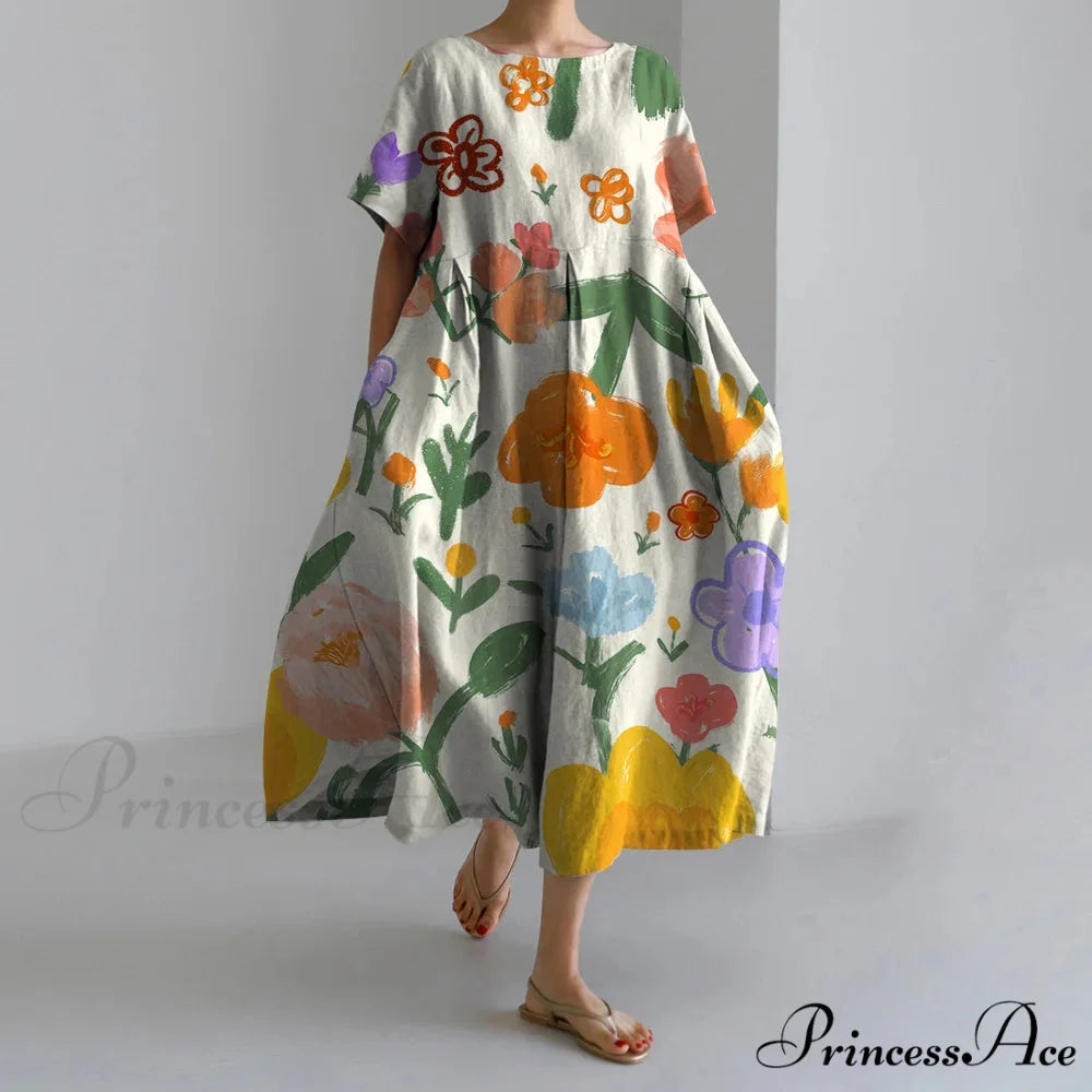 Stylish Flower Patterned Short Sleeve Evening Flower Dress