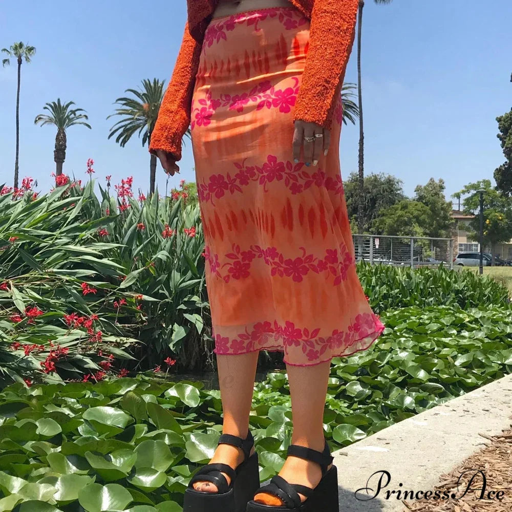 Stylish Flower Patterned Skirt Vibrant Hippie Informal Seaside Skirt