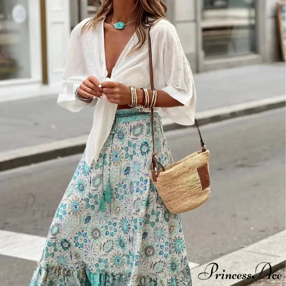 Stylish Flower Pleats Free-Spirited Stretchy High Waist Skirt