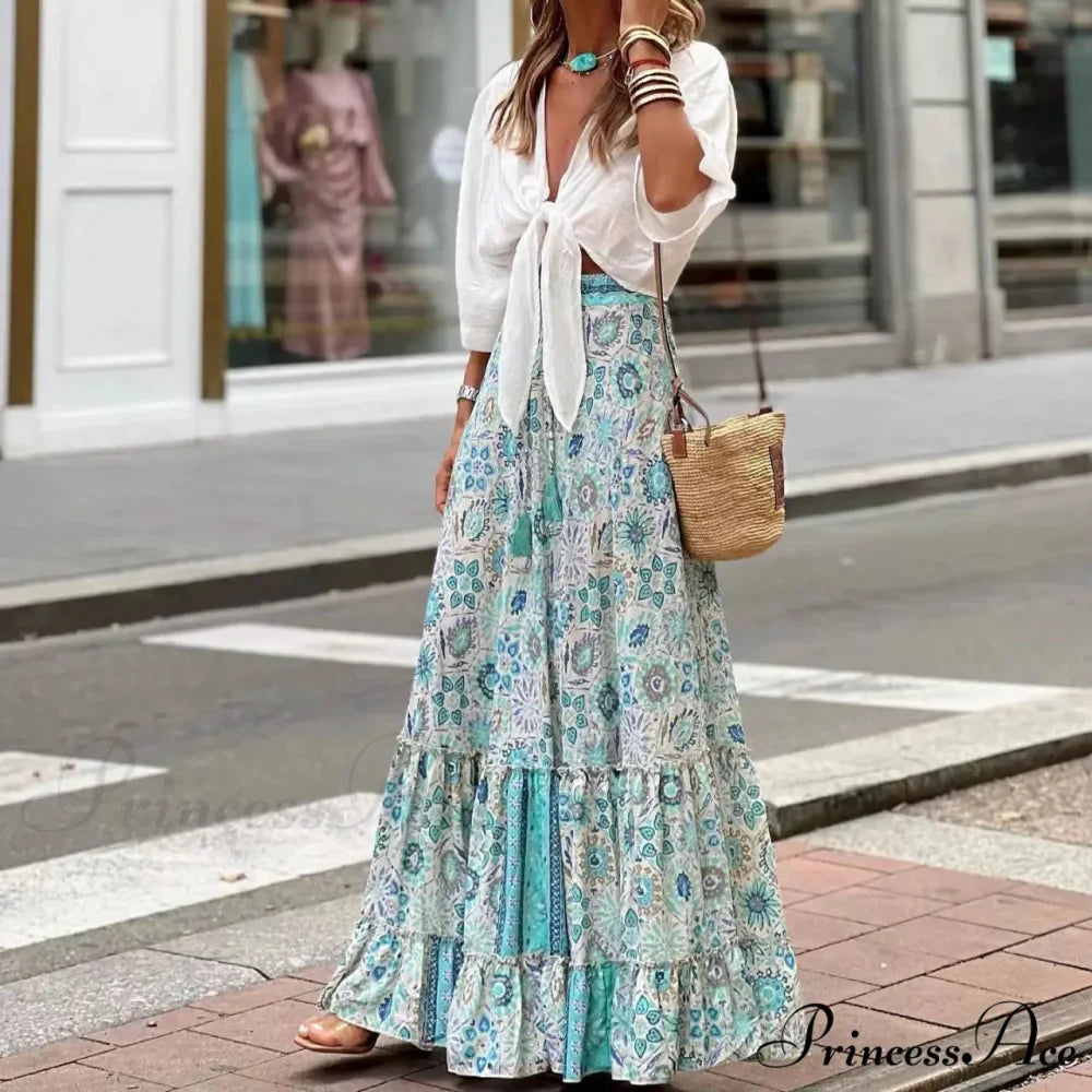 Stylish Flower Pleats Free-Spirited Stretchy High Waist Skirt