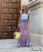 Stylish Flower Pleats Free-Spirited Stretchy High Waist Skirt