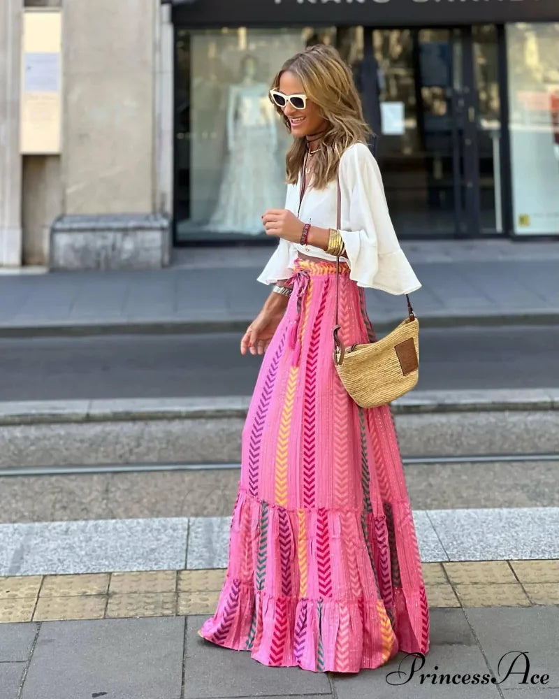 Stylish Flower Pleats Free-Spirited Stretchy High Waist Skirt