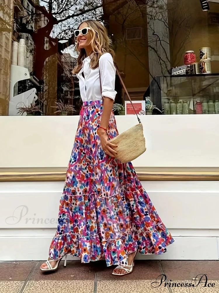Stylish Flower Pleats Free-Spirited Stretchy High Waist Skirt