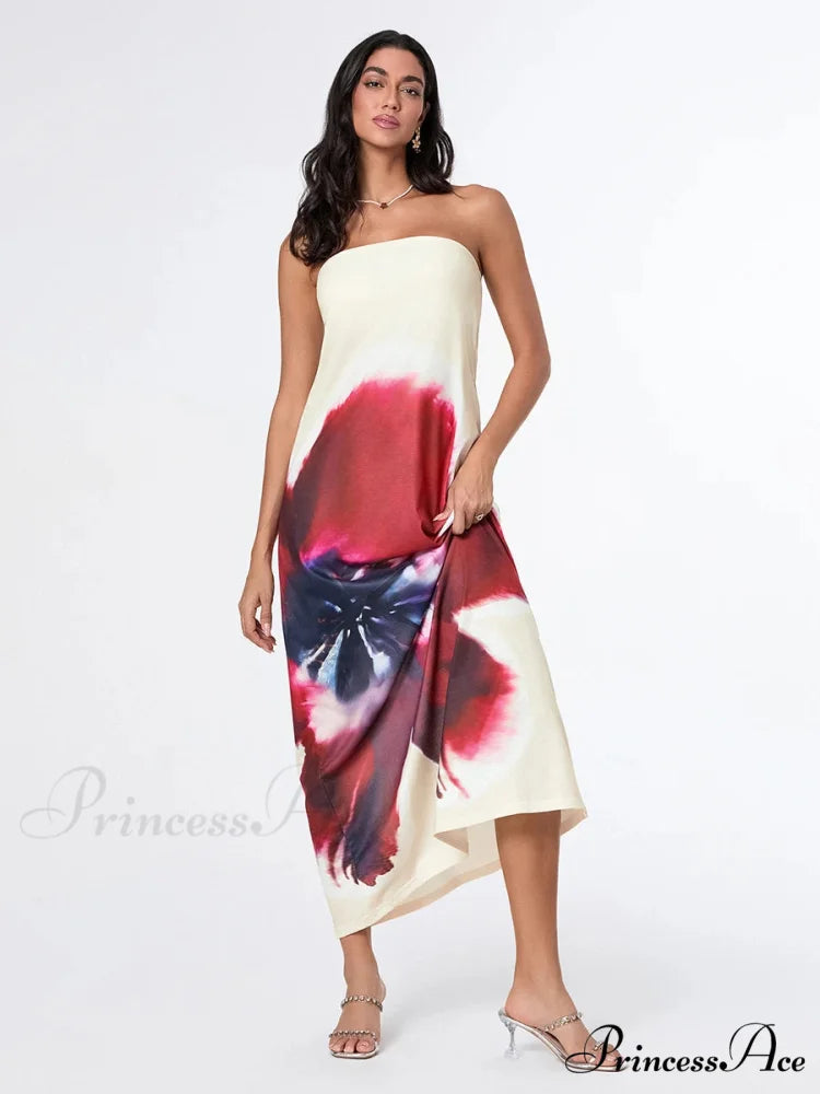 Stylish Flower Strapless Relaxed Fit Flower Dress