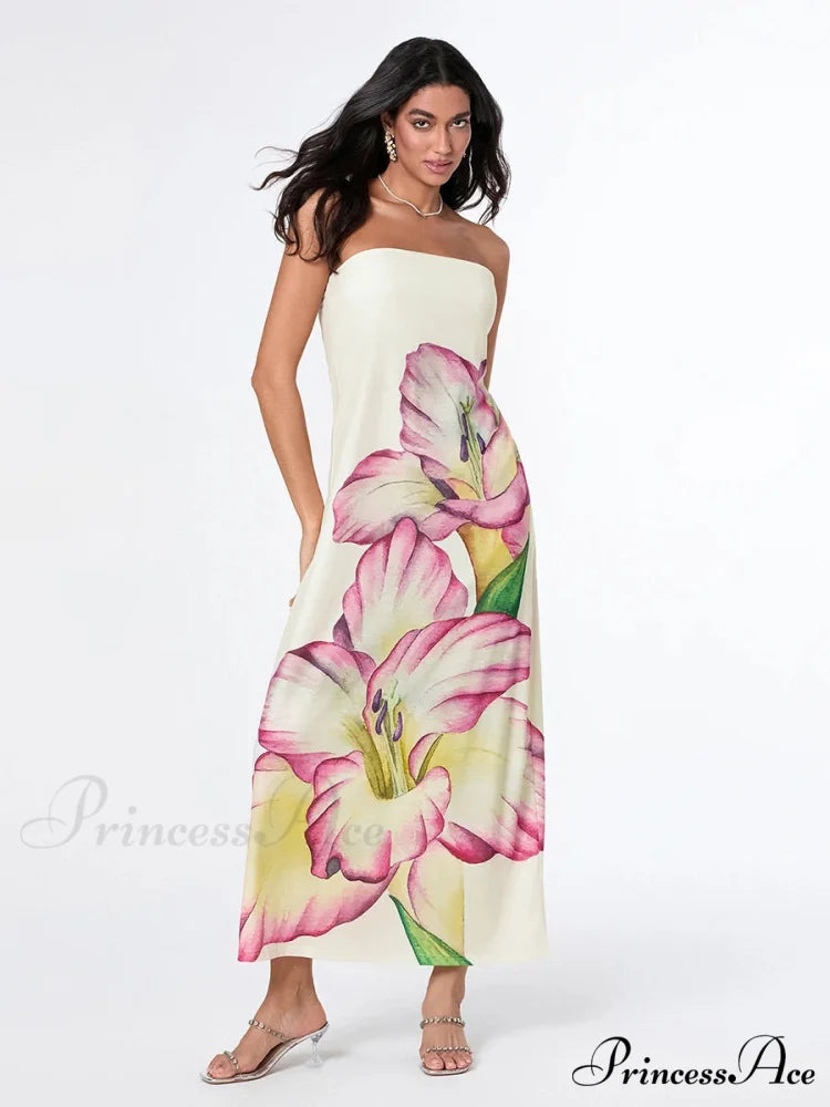 Stylish Flower Strapless Relaxed Fit Flower Dress