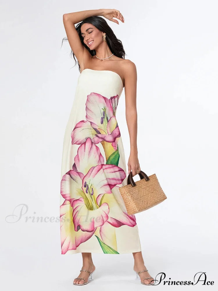 Stylish Flower Strapless Relaxed Fit Flower Dress