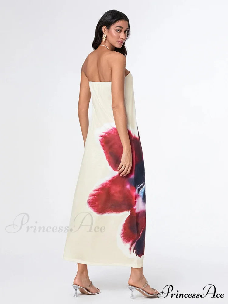 Stylish Flower Strapless Relaxed Fit Flower Dress