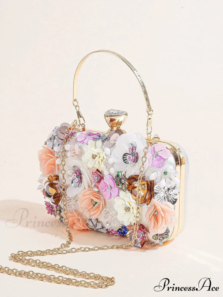 Stylish Flowered Beaded Clutch Evening Bag Wedding Purse
