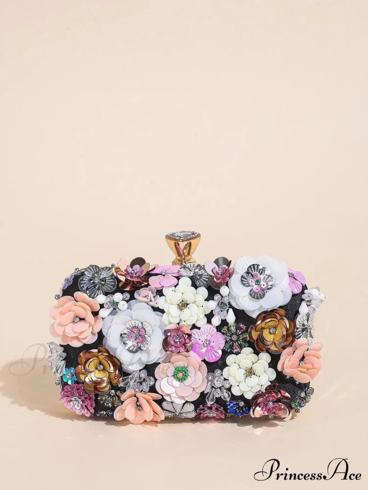 Stylish Flowered Beaded Clutch Evening Bag Wedding Purse
