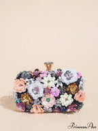 Stylish Flowered Beaded Clutch Evening Bag Wedding Purse
