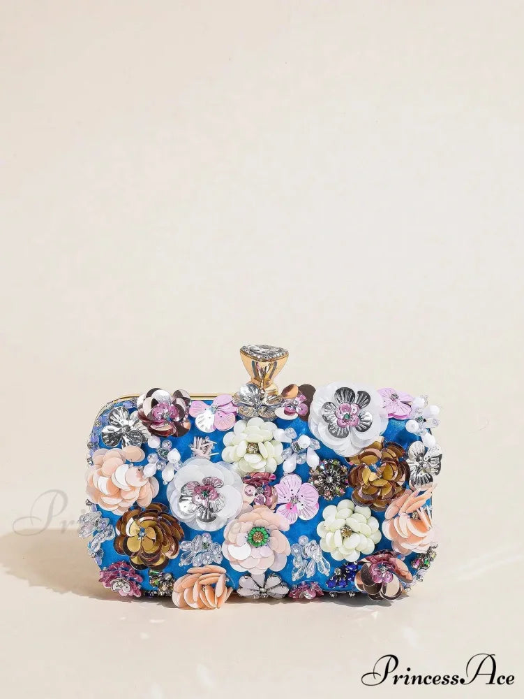 Stylish Flowered Beaded Clutch Evening Bag Wedding Purse