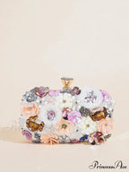 Stylish Flowered Beaded Clutch Evening Bag Wedding Purse