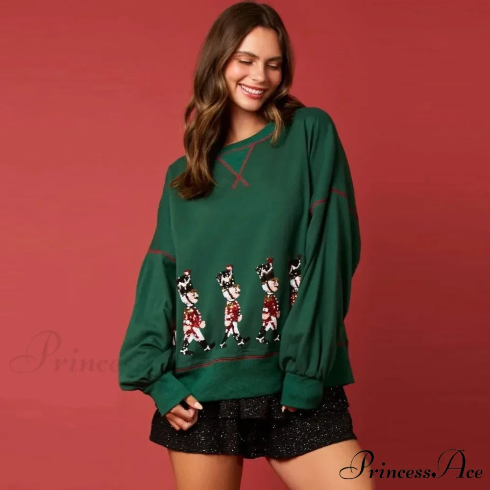Stylish Glitter Patchwork Vintage Harajuku Long Sleeve Christmas Hoodie