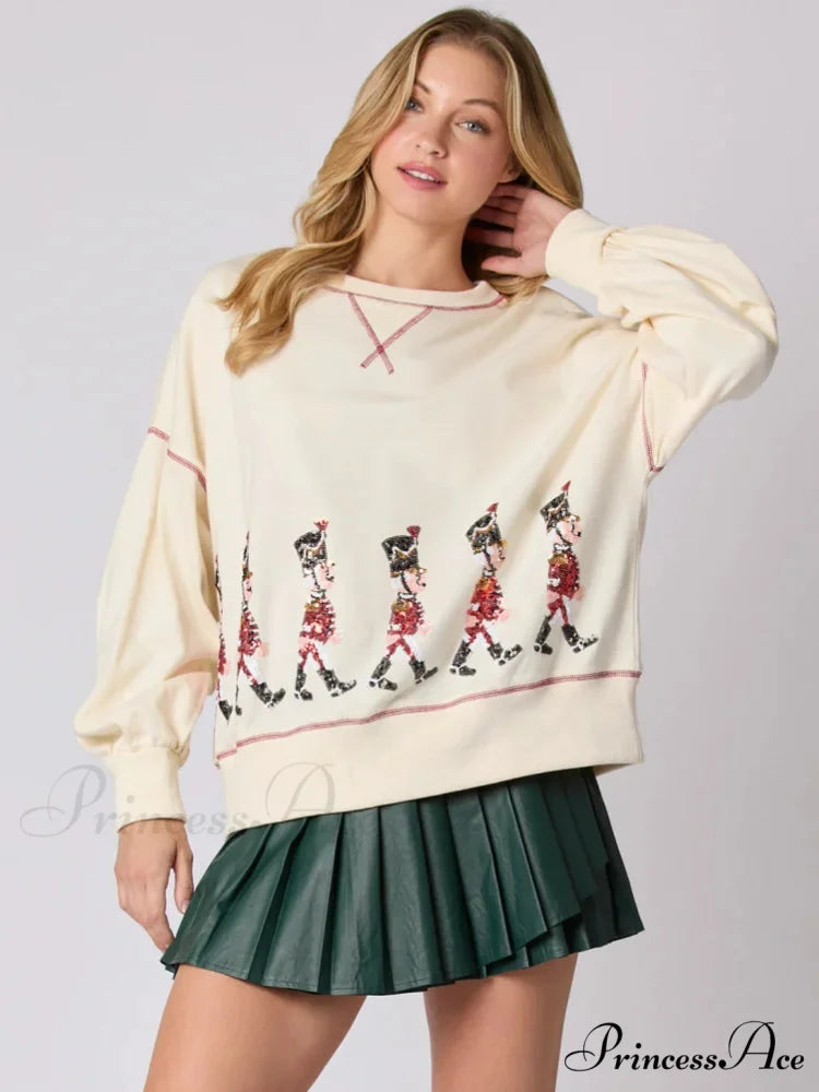 Stylish Glitter Patchwork Vintage Harajuku Long Sleeve Christmas Hoodie