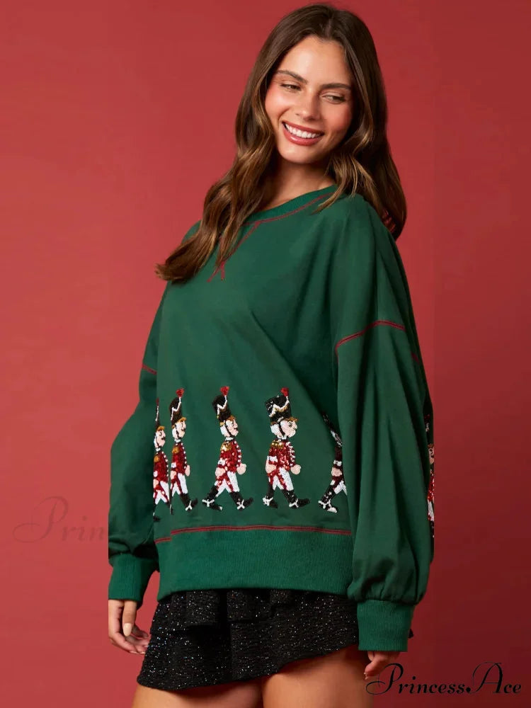 Stylish Glitter Patchwork Vintage Harajuku Long Sleeve Christmas Hoodie