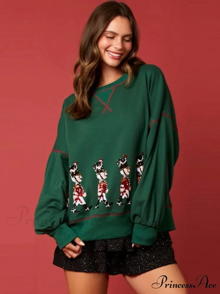 Stylish Glitter Patchwork Vintage Harajuku Long Sleeve Christmas Hoodie