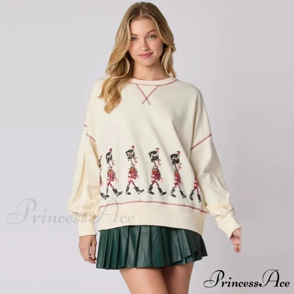 Stylish Glitter Patchwork Vintage Harajuku Long Sleeve Christmas Hoodie