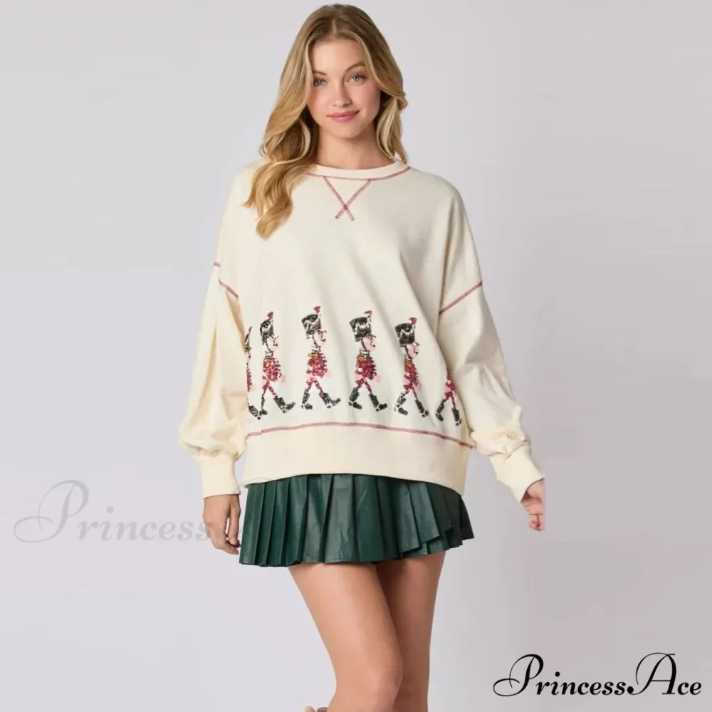 Stylish Glitter Patchwork Vintage Harajuku Long Sleeve Christmas Hoodie