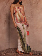 Stylish Graffiti Print Charming Sleeveless Off-Shoulder Maxi Dress