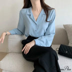 Stylish Lantern Sleeve Suit Collar Baggy Office Blouse