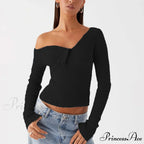Stylish Off Shoulder Ribbed Solid Crop Fitted Knit Top
