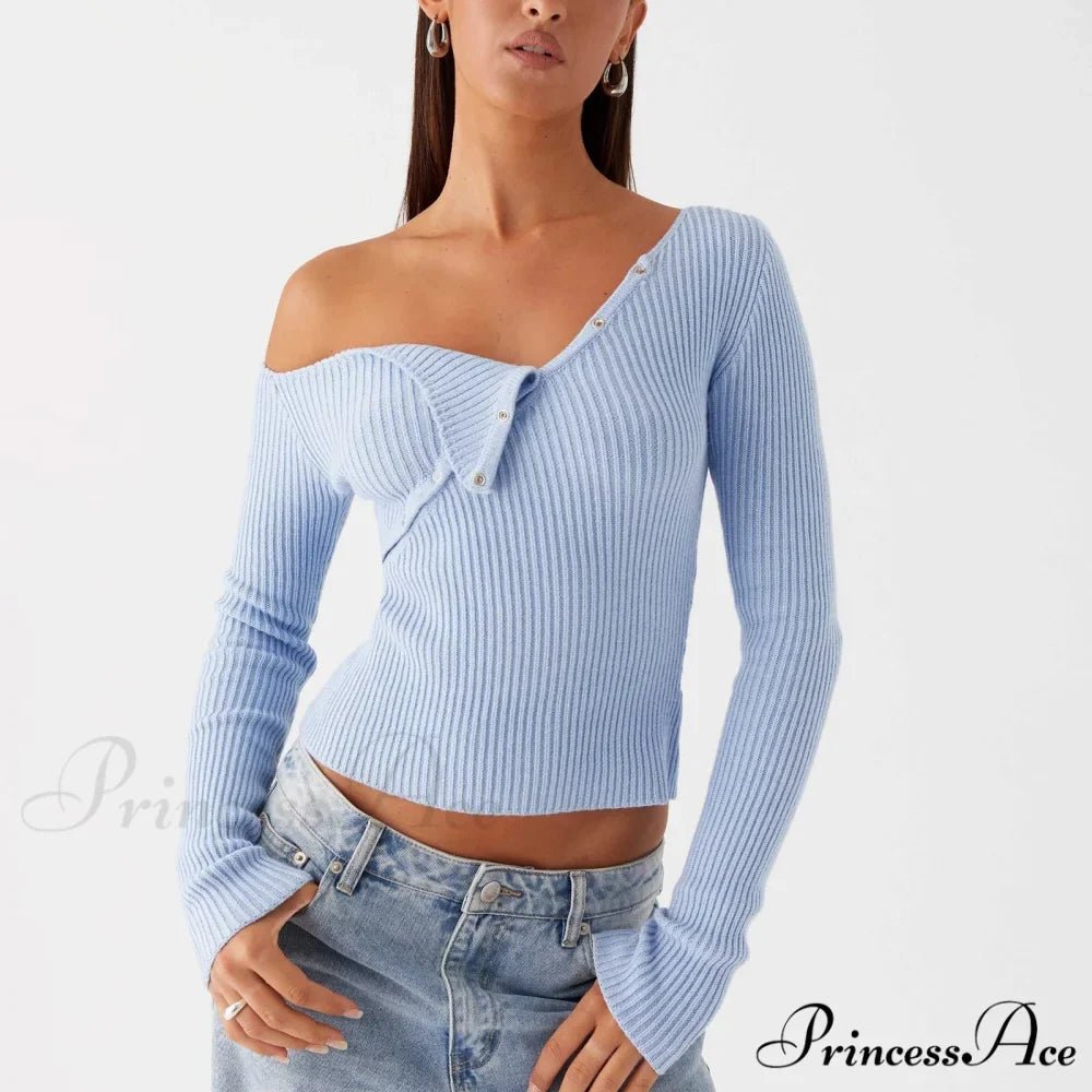Stylish Off Shoulder Ribbed Solid Crop Fitted Knit Top