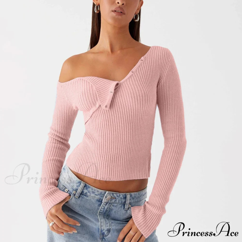 Stylish Off Shoulder Ribbed Solid Crop Fitted Knit Top