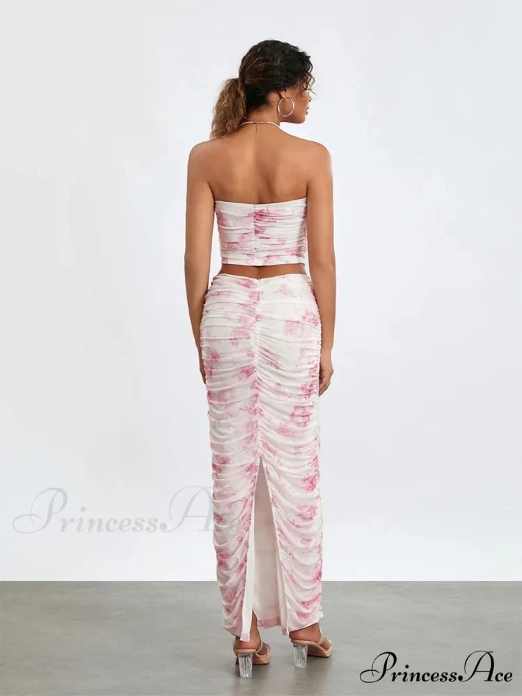 Stylish Off-Shoulder Tube Top Wrap Long Floral Skirt Set