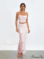 Stylish Off-Shoulder Tube Top Wrap Long Floral Skirt Set