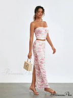 Stylish Off-Shoulder Tube Top Wrap Long Floral Skirt Set