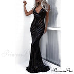 Stylish Open-Backed Lace Sequin Prom Gown
