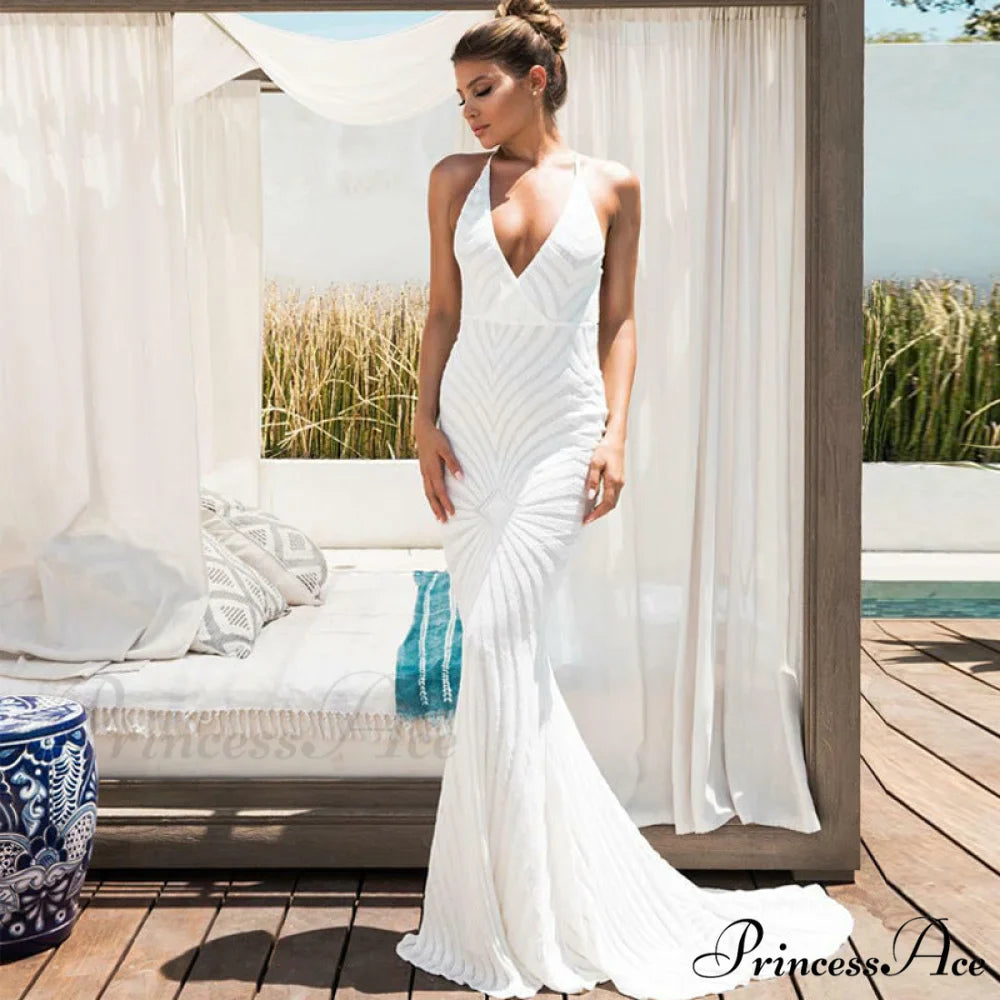 Stylish Open-Backed Lace Sequin Prom Gown