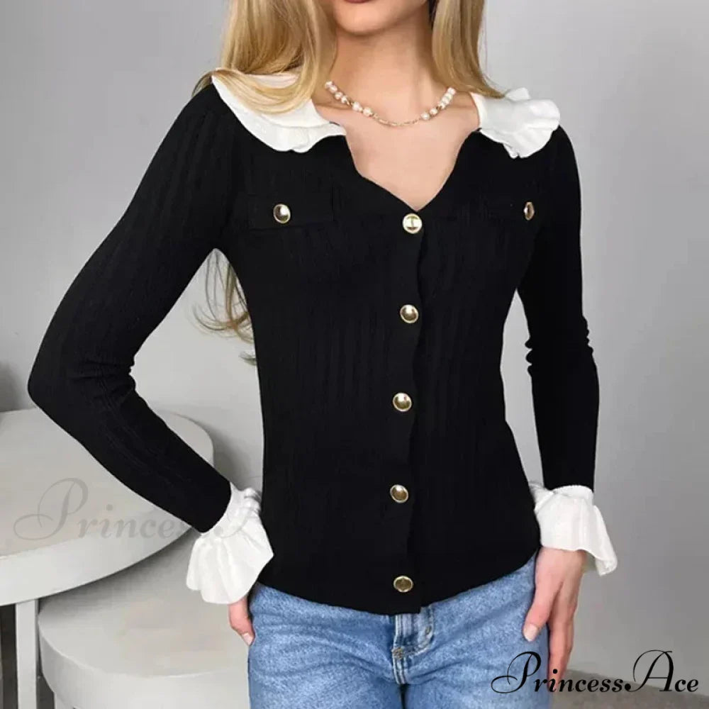 Stylish Patchwork Frill Long Sleeve Cardigan
