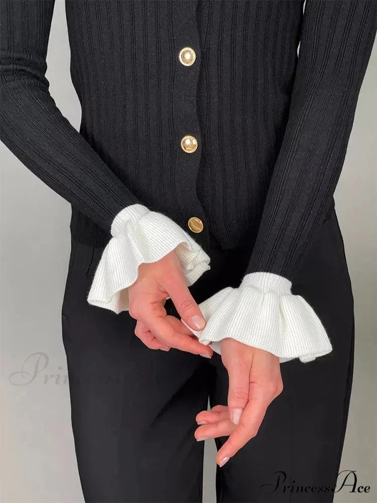 Stylish Patchwork Frill Long Sleeve Cardigan