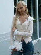 Stylish Patchwork Frill Long Sleeve Cardigan