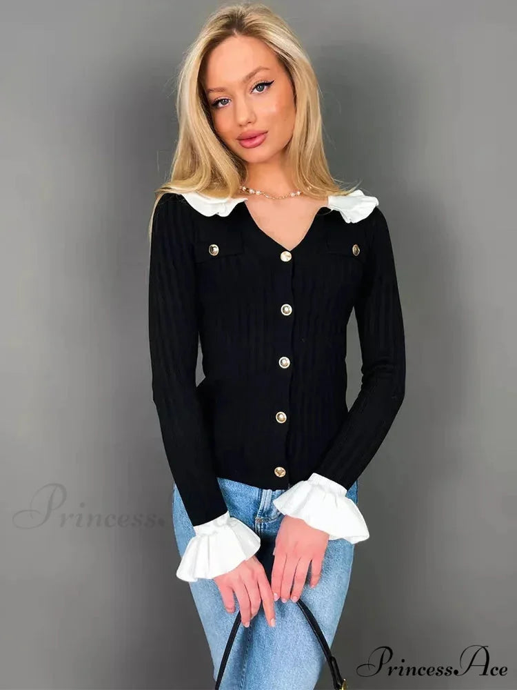 Stylish Patchwork Frill Long Sleeve Cardigan