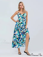 Stylish Pattern Spaghetti Strap Open-Back Sweetheart Flowy Cami Floral Dress