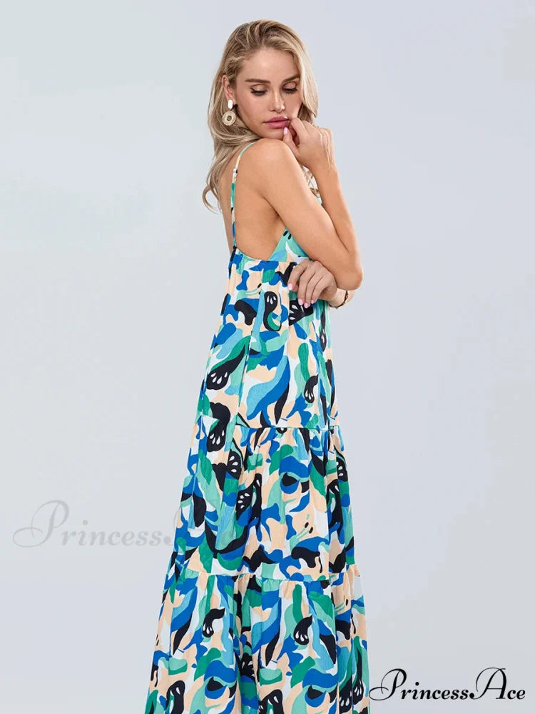 Stylish Pattern Spaghetti Strap Open-Back Sweetheart Flowy Cami Floral Dress