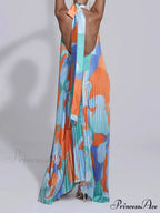 Stylish Pleated Halterneck Charming Strappy Backless Midi Dress