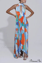 Stylish Pleated Halterneck Charming Strappy Backless Midi Dress