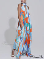 Stylish Pleated Halterneck Charming Strappy Backless Midi Dress