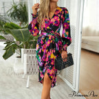 Stylish Plunging Neckline Long Bohemian Printed Dress