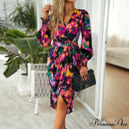 Stylish Plunging Neckline Long Bohemian Printed Dress